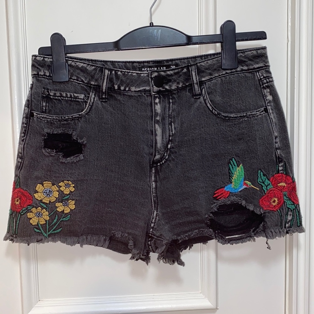 Embroidered jean shorts